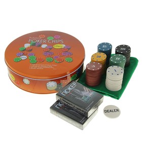 Покер, набор для игры (карты 2 колоды, фишки 120 шт.), с номиналом, 40 х 60 см Ош