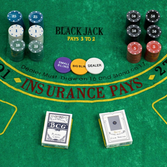 Покер, набор для игры (карты 2 колоды, фишки 240 шт.), 60 х 90 см - Фото 1