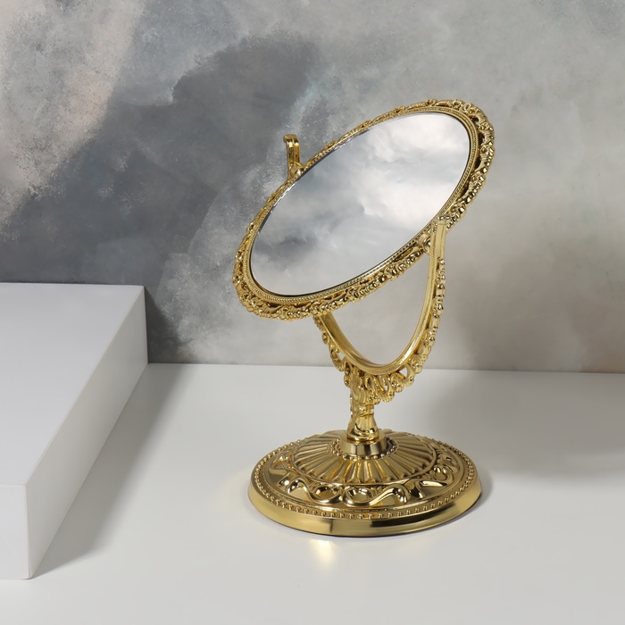 Зеркало настольное «Круг», двустороннее, с увеличением, d зеркальной поверхности 10 см, цвет золотистый - фото 1900911491
