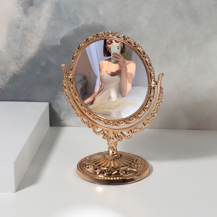 Зеркало настольное «Круг», двустороннее, с увеличением, d зеркальной поверхности 10 см, цвет бронзовый - фото 1900911494