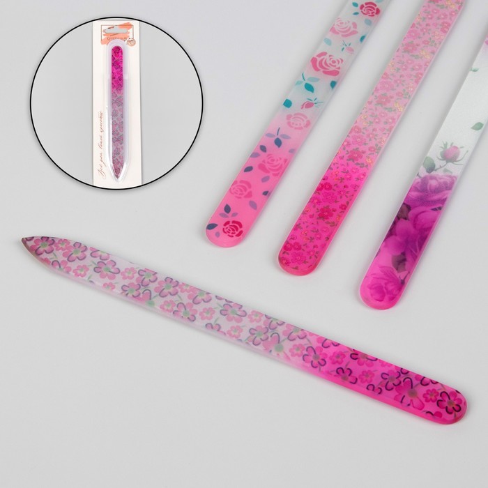 Пилка стеклянная для ногтей, 14 см, в чехле, на блистере, рисунок МИКС - Фото 1