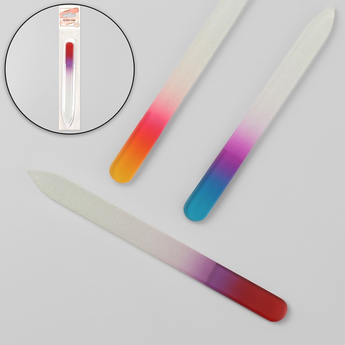 Пилка стеклянная для ногтей «Радуга», 14 см, в чехле, цвет МИКС - Фото 1