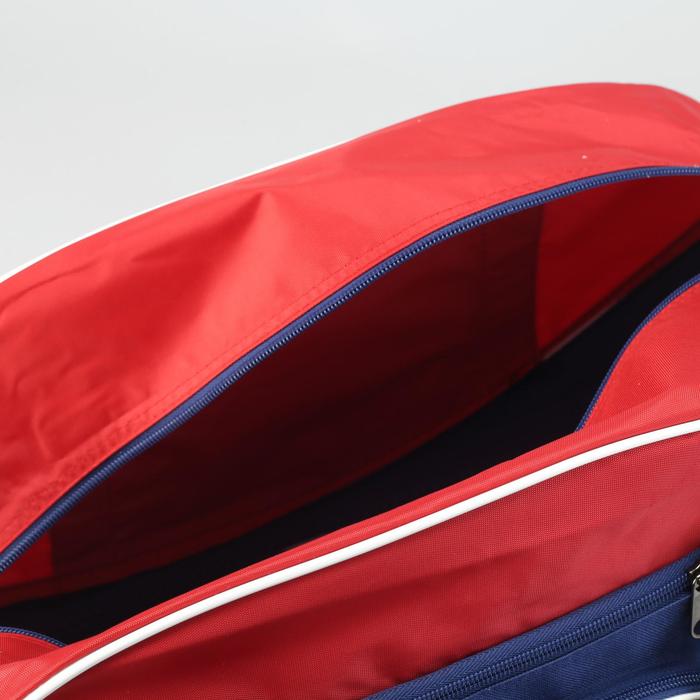 Сумка спортивная на молнии, 3 наружных кармана, длинный ремень, цвет красный/синий - фото 1899573216