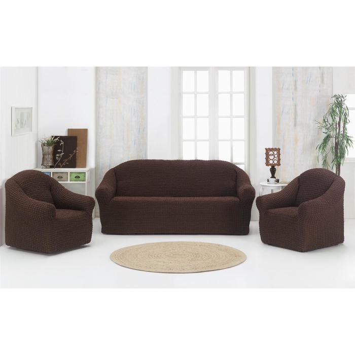 Набор чехлов для дивана и кресел Karna 3-х предметный, цвет коричневый - Фото 1