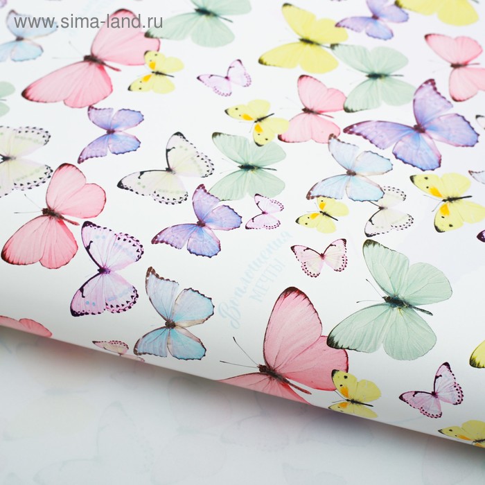 Бумага упаковочная глянцевая «Светлые бабочки», 70 х 100 см - Фото 1