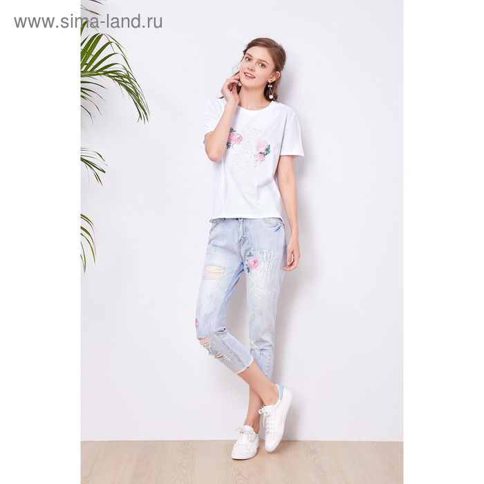 Комплект женский (футболка, джинсы) 050, цвет белый, р-р 44 рост 175 - Фото 1