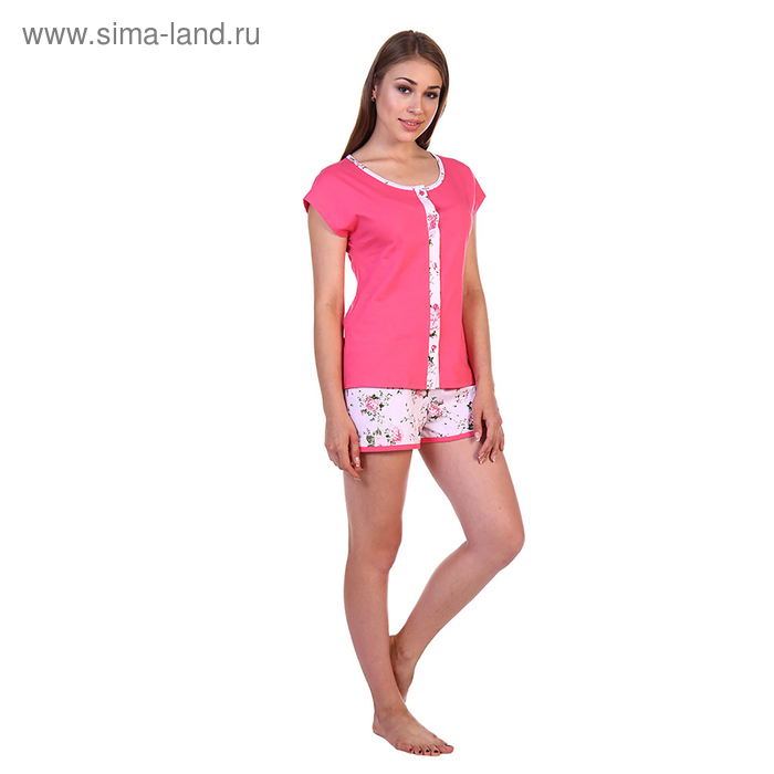 Пижама женская (футболка на пуговицах, шорты) 221хр1947 цвет тёмно-розовый, р-р 44 - Фото 1