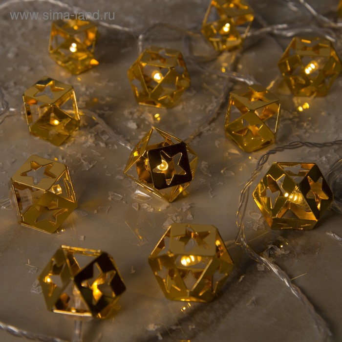 УЦЕНКА Гирлянда «Нить» 4 м с насадками «Кубик звезда», IP20, прозрачная нить, 20 LED, свечение тёплое белое, 8 режимов, 220 В - Фото 1