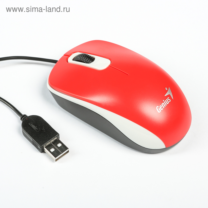 Мышь Genius DX-110, проводная, оптическая, 1000dpi, USB, симметричная, красная - Фото 1