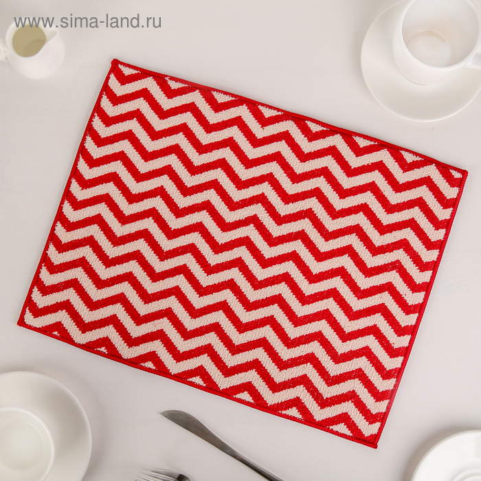 Коврик для сушки посуды Доляна «Зигзаг», 30×40 см, микрофибра, цвет красный - Фото 1