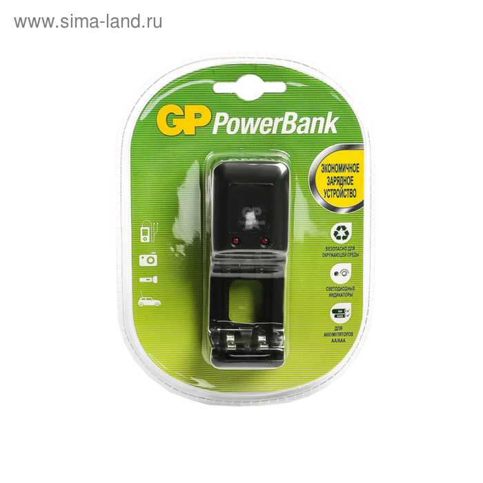Зарядное устройство GP PB330, для аккумуляторов 2хAA/AAA, черный - Фото 1