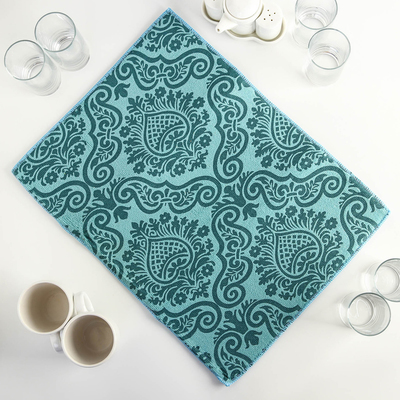 Коврик для сушки посуды Доляна «Вензель», 38×51 см, микрофибра, цвет бирюзовый