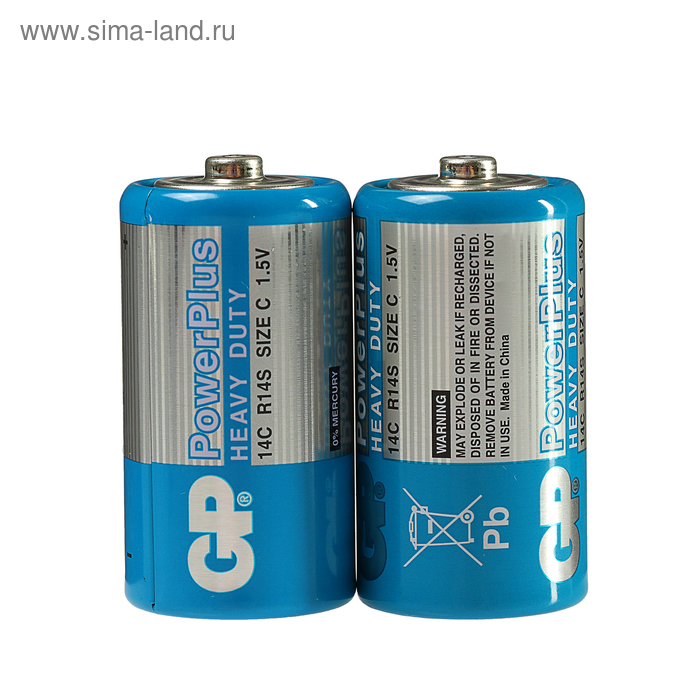 Батарейка солевая GP PowerPlus Heavy Duty, C, R14-2S, 1.5В, спайка, 2 шт. - Фото 1
