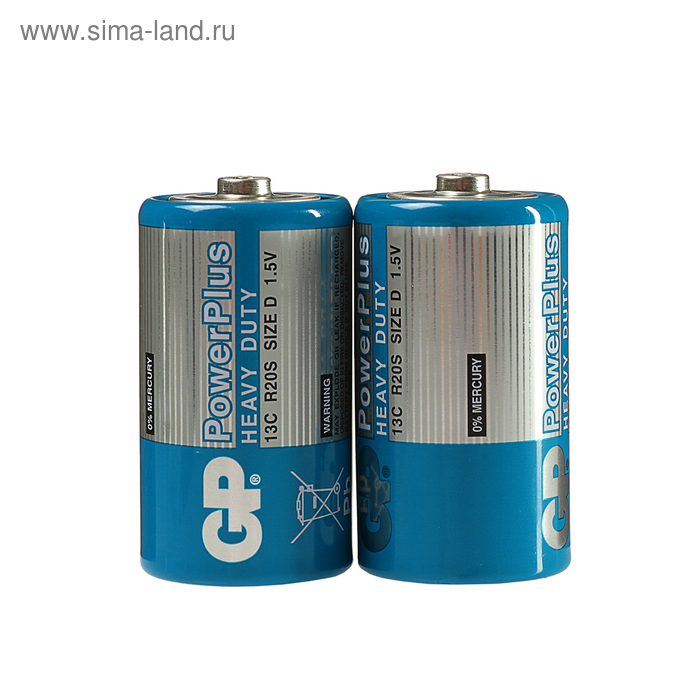 Батарейка солевая GP PowerPlus Heavy Duty, D, R20-2S, 1.5В, спайка, 2 шт. - Фото 1