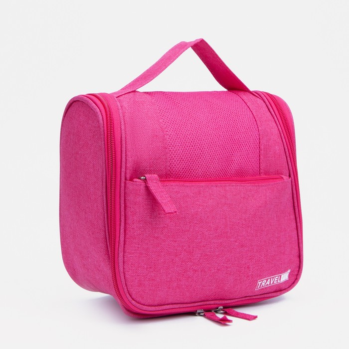 Косметичка-несессер на молнии, с крючком, наружный карман, цвет розовый - Фото 1