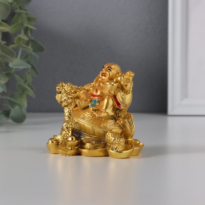 Нэцкэ фигурка «Хотей на драконочерепахе», 7.5×7.5 см, под золото