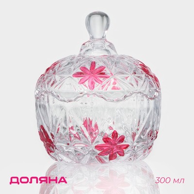 Сахарница Доляна «Венеция листва», 300 мл, 10×12.5 см, с крышкой, стекло, прозрачная