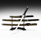 Макет оружия «Сувенирные катаны на подставке 3в1. Драконы на чёрном», подарочный набор, ножны ткань, 47 см; 70 см; 89 см - Фото 1