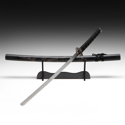Макет оружия «Сувенирная катана на подставке», чёрные ножны с резным драконом, 100 см, рукоять МИКС