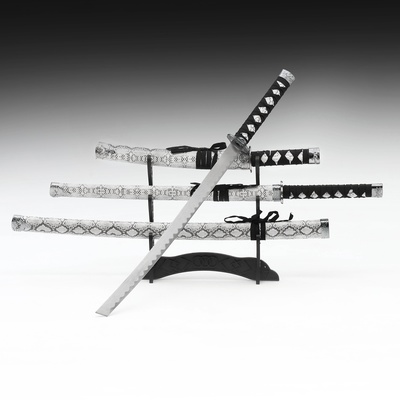 Макет оружия «Сувенирные катаны на подставке 3в1. Серая змея», подарочный набор, ножны кожзам, 47 см; 70 см; 89 см