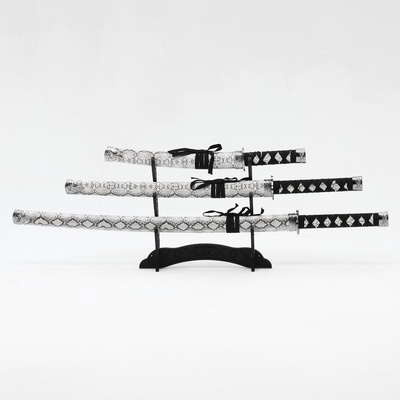 Макет оружия «Сувенирные катаны на подставке 3в1. Серая змея», подарочный набор, ножны кожзам, 47 см; 70 см; 89 см