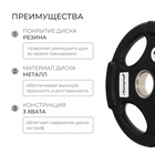Диск олимпийский ONLYTOP, обрезиненный, с тройным хватом, 5 кг, d=50 мм - Фото 3