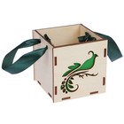 Кашпо деревянное кубическое "Жар птица", стандарт, ручка лента, зелёный - Фото 1