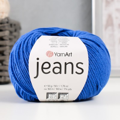 Пряжа для вязания спицами, крючком YarnArt, Jeans, 55% хлопок, 45% акрил, 160 м/50 г, (47 василёк)