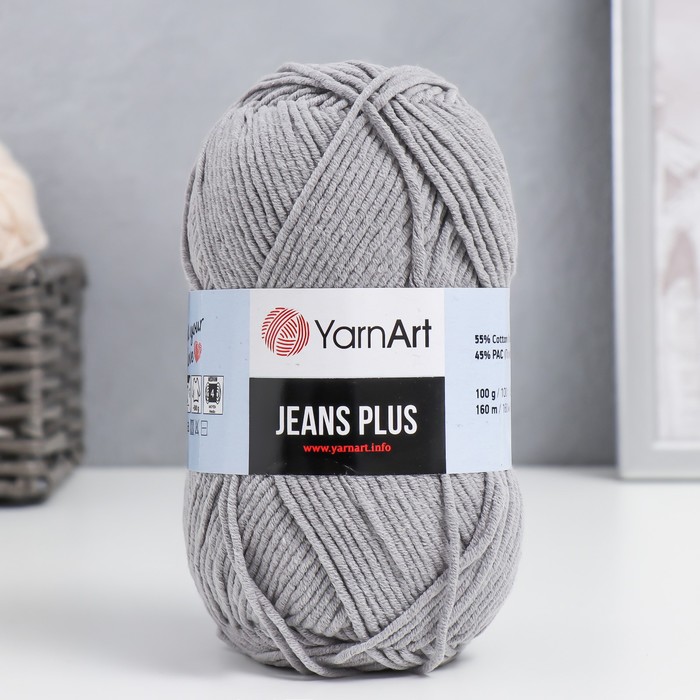 Пряжа для вязания спицами, крючком YarnArt, Jeans plus, 55% хлопок, 45% акрил, 160 м/100 г, (46 серый) - Фото 1