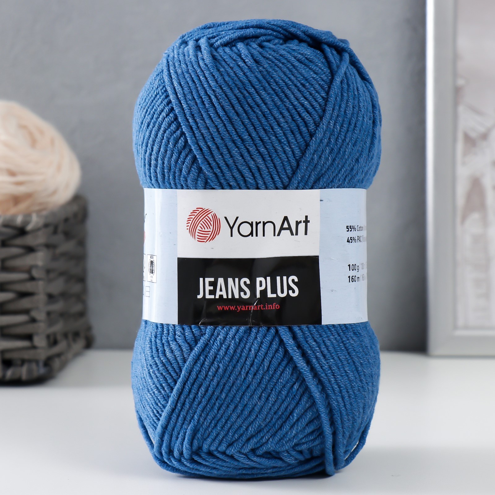 Пряжа "Jeans plus" 55% хлопок, 45% акрил 160м/100гр (17 джинс) (3020619 ...