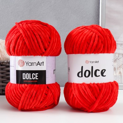 Плюшевая пряжа для вязания спицами, крючком YarnArt, Dolce, 100% микрополиэстер, 120 м/100 г, (748 красный)