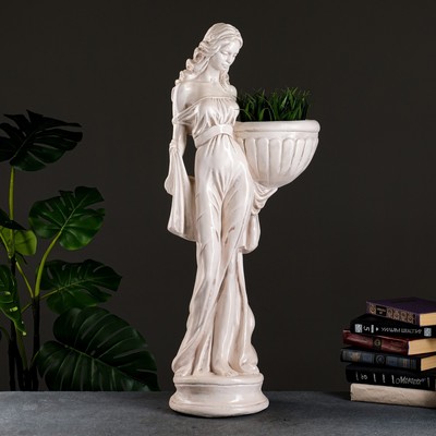 Фигура - кашпо для цветов «Девушка в платье», 1.2 л, 84×23×35 см, гипс, бежевое
