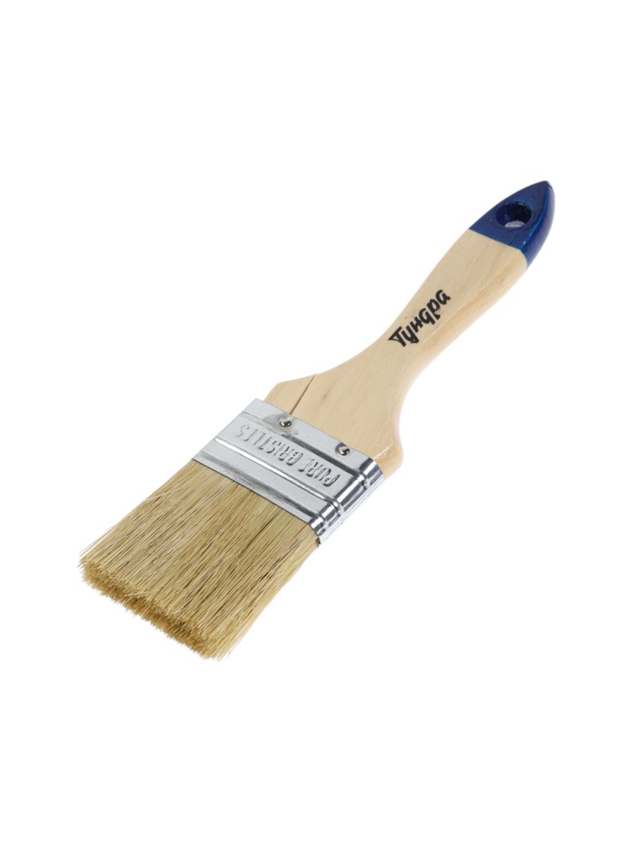 УЦЕНКА Кисть плоская ТУНДРА, натуральная щетина, деревянная ручка, 2", 50 мм - Фото 1