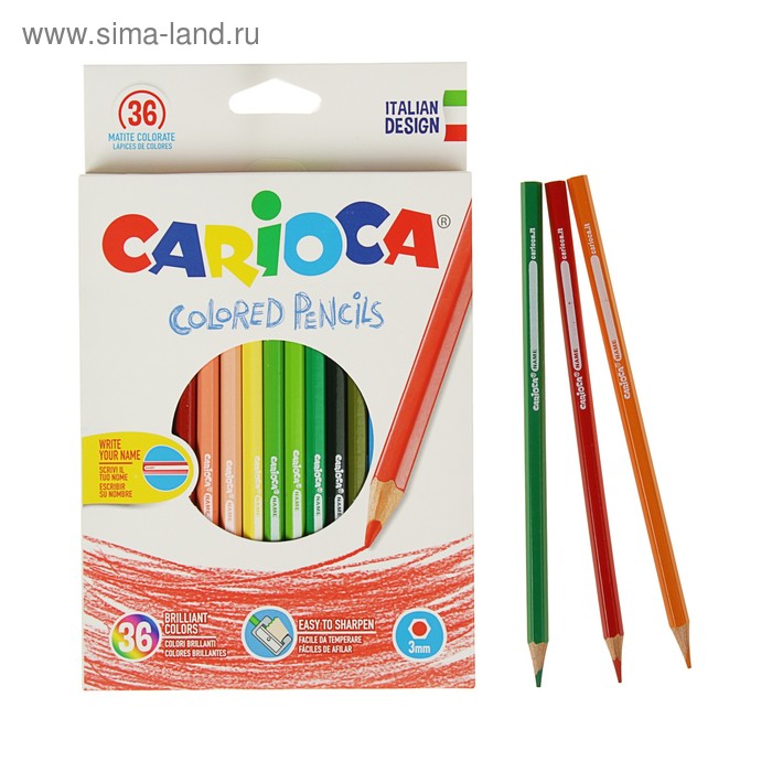 Карандаши 36 цветов Carioca 41875, 3.0 мм, шестигранные, картонная коробка - Фото 1