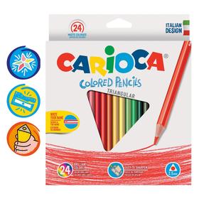 Карандаши 24 цвета Carioca, трёхгранные, деревянные, яркий ударопрочный грифель 3,5 мм, картонная упаковка