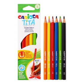 Карандаши 6 цветов, Carioca "Maxi Tita", пластик, шестигранные, грифель 4.0 мм, утолщенные, ударопрочные