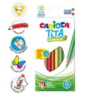 Карандаши 12 цветов Carioca Tita, яркий ударопрочный грифель 3.0 мм, трехгранные, пластиковые, картон, европодвес - фото 318043116