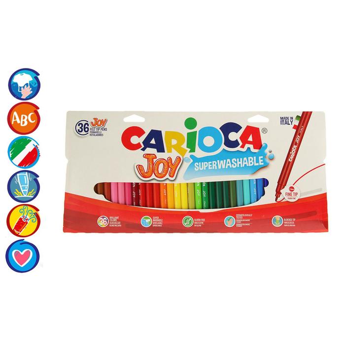 Фломастеры 36 цветов Carioca Joy, 2.6 мм, смываемые, картон, европодвес - Фото 1