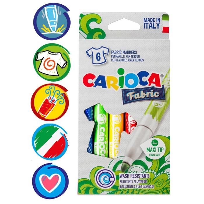 Фломастеры для ткани 6 цветов Carioca "Fabric Liner" 6.0 мм, картон, европодвес - Фото 1