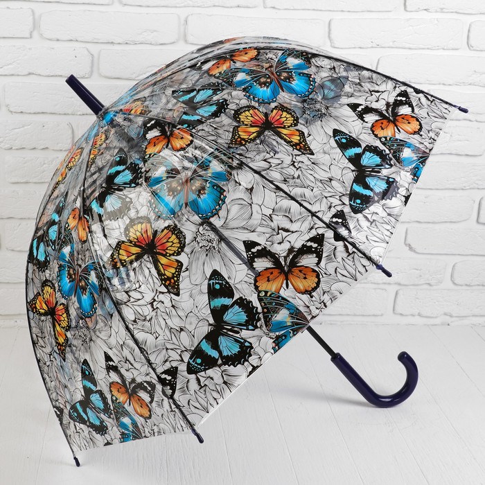 Зонт - трость полуавтоматический «Бабочки», 8 спиц, R = 43 см - Фото 1