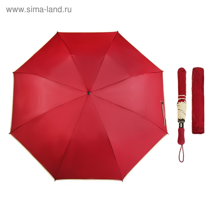 Зонт полуавтоматический «Кромка», 3 сложения, R = 68 см, цвет бордовый