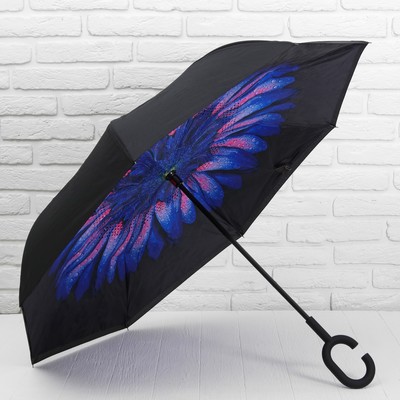 Зонт - наоборот «Цветок», механический, 8 спиц, R = 56 см, цвет чёрный/синий