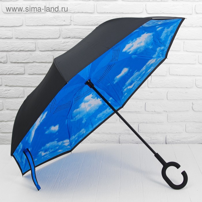 Зонт - наоборот «Небо», механический, 8 спиц, R = 56 см, цвет голубой/чёрный - Фото 1