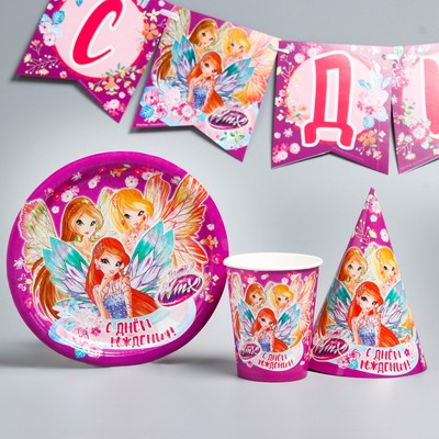Набор бумажной посуды "С днем рождения!", феи ВИНКС, на 6 персон