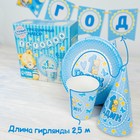 Посуда бумажная одноразовая «С днём рождения. 1 годик», 6 тарелок, 6 стаканов, 6 колпаков, 1 гирлянда - Фото 4