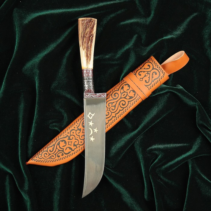 Нож Пчак Шархон, рукоять из рога косули малая, гарда с гравировкой - фото 1925877796