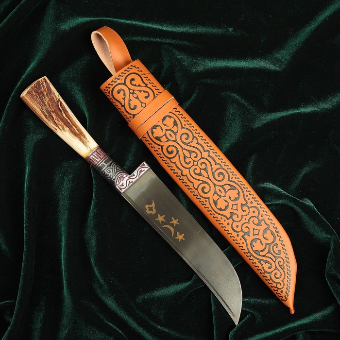 Нож Пчак Шархон, рукоять из рога косули малая, гарда с гравировкой - фото 1925877797