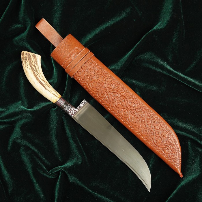 Нож Пчак Шархон, рукоять из рога косули малая, гарда с гравировкой - фото 1925877789