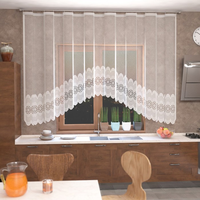 Тюль на кухню со шторной лентой, 420х165 см, цвет белый, 100% полиэстер - Фото 1