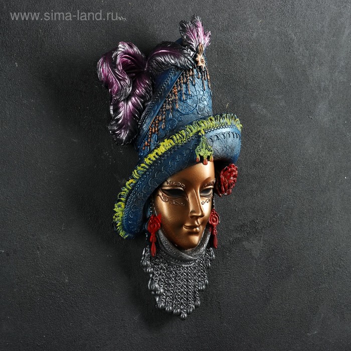 Венецианская маска "Леди в шляпе" золото МИКС  32см - Фото 1